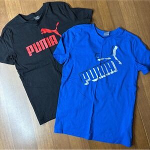 Puma Graphic Logo T-shirt Boys M(10/12) Black & Blue Duo Essential Sport